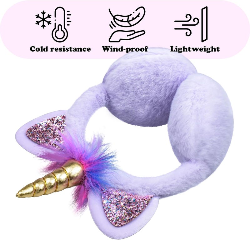 GSFY Ear Muffs Gloves Set for Kids Girls Adjustable Winter Sequin Faux Fur Windproof Warm Ear Warmer Outdoor - Image 3